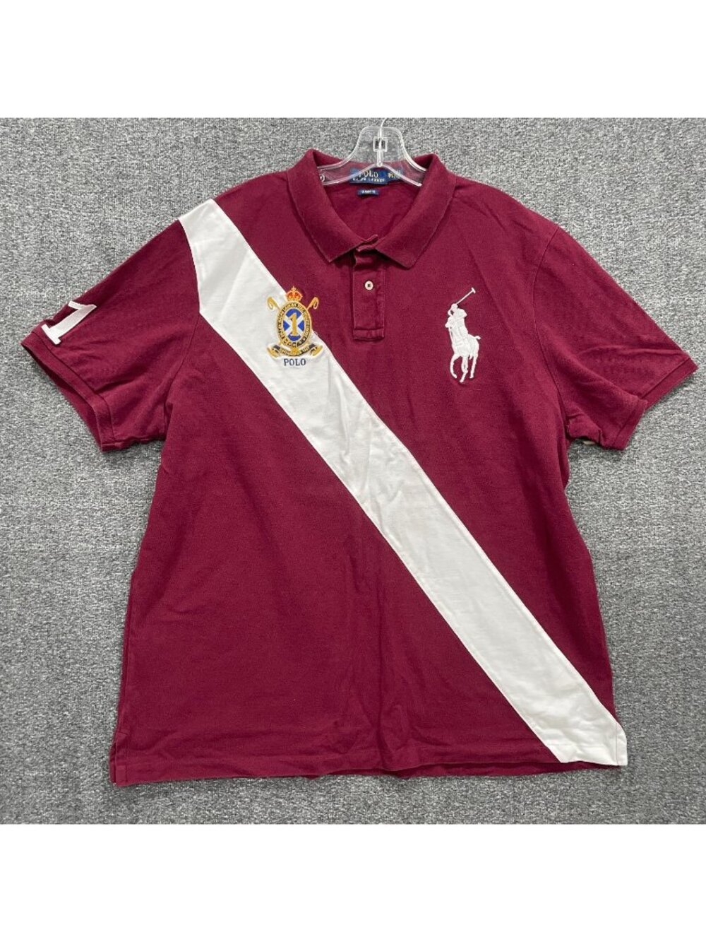 Polo Ralph Lauren Mens XXL Big Pony Crown Crest Sash Rugby Shirt Red Burgundy